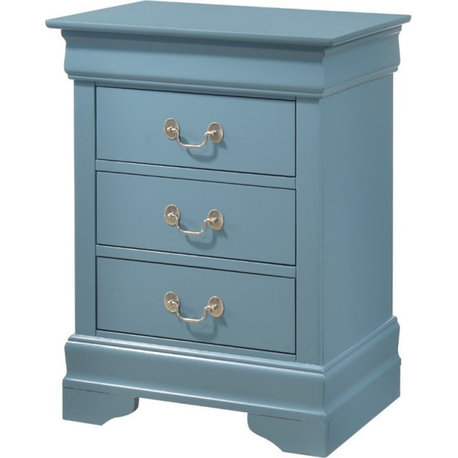 Glory Furniture Louis Phillipe 3 Drawer Nightstand in Teal