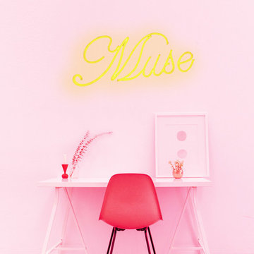 Office Space with Neon Signs