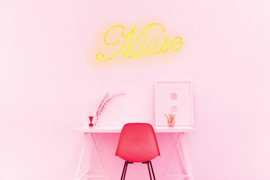 Office Space with Neon Signs