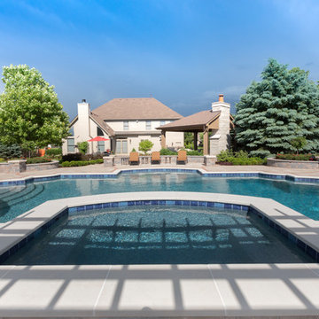 Elgin, IL Roman End Pool with Freeform Hot Tub