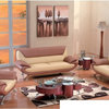 7040 Light Brown & Dark Brown Bonded Leather Three Piece Sofa Set