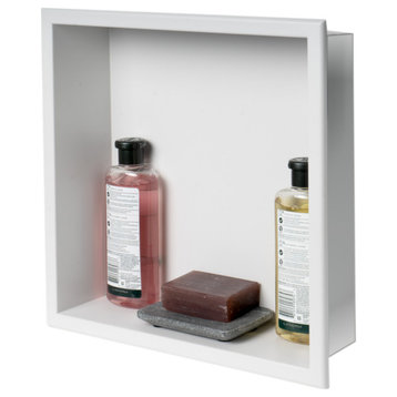 16" x 16" White Matte Stainless Steel Square Single Shelf Bath Shower Niche