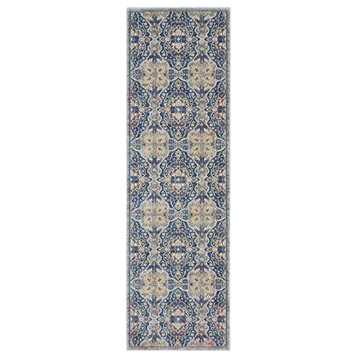 Nourison Global Vintage 28x96" Runner Traditional Fabric Area Rug in Navy