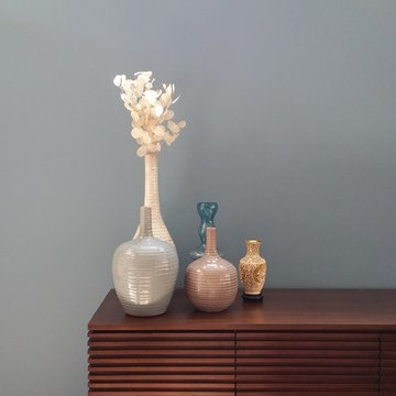 residential home, walnut media center, server table,and dinning table