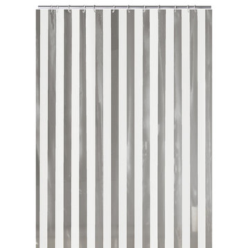 White and Clear Striped PEVA Shower Curtain, Noa, White