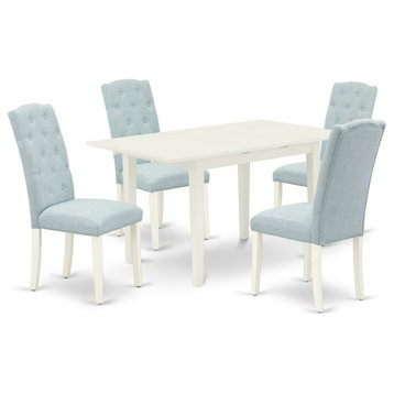 5Pc Rectangle Dinette Set, 4 Parson Chairs, Rectangle Dining Table, Linen White