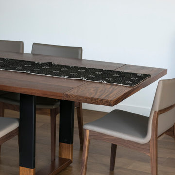 Expandable 'Blend' Walnut and Steel Dining Table // Wood-Capped Steel Legs