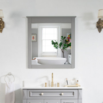 Solid Wood Bathroom Vanity Mirror for Wall Mounted, Titainum Grey, 32x33