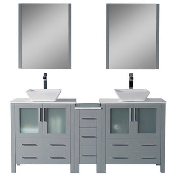 Sydney 72" Double Vanity Set With Vessel Sinks and Mirrors, Metal Gray