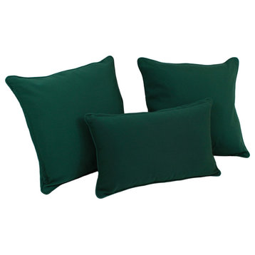 Double-Corded Solid Twill Throw Pillows With Inserts, Set of 3, Forest Green