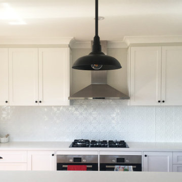 Pressed Tin Panels® White Kitchen Splash back- Minimalist Kitchen