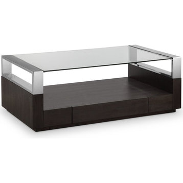 Magnussen Revere Contemporary Graphite Glass Top Coffee Table with Storage