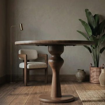 Mason Solid Walnut Round Dining Table | Sculptural Pedestal Design