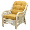 Malibu Lounge Armchair, Natural Rattan Wicker, White Wash, Light Brown Cushions