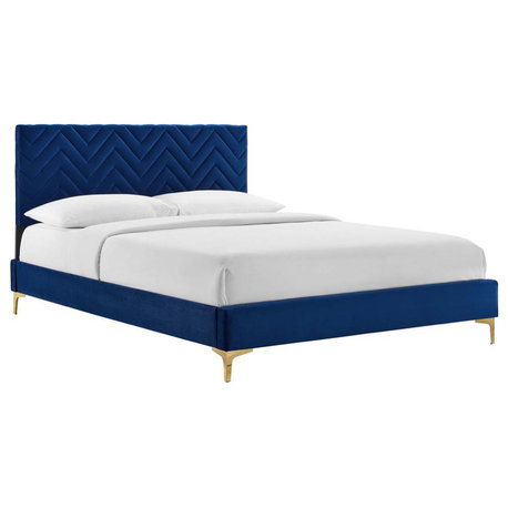 Leah Chevron Tufted Performance Velvet King Platform Bed