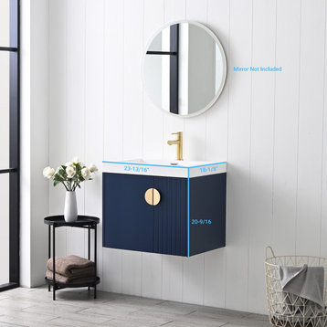 Floating Bathroom Vanity with Sink, Wood Bathroom Vanity Cabinet, Blue, 24"