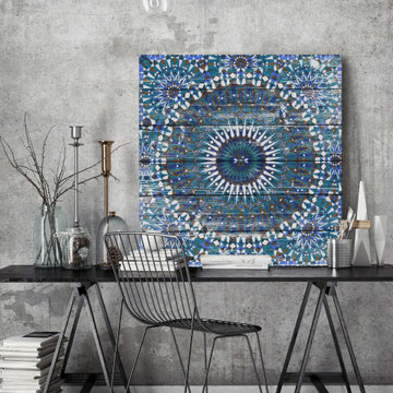 "Morrocan Blue" Painting Print on White Wood