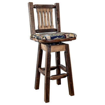 Montana Woodworks Homestead 24" Upholstery Wood Barstool with Back in Brown