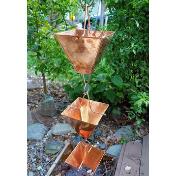 Extra Large Square Cups Copper Rain Chain With Installation Kit, 11'