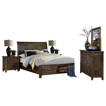 5-Piece Jackson Cal King Storage Bed, Dresser, Mirror, 2 Nightstand Brown