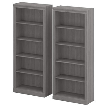 Set of 2 Tall Bookcase, Wooden Frame With Adjustable Shelves, Gray Finish