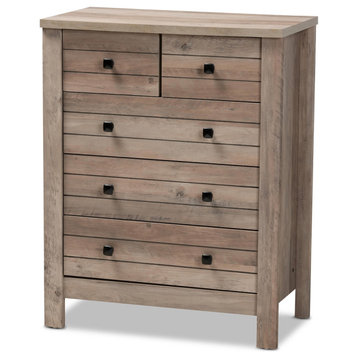 Modern and Contemporary Natural Oak Finished Wood 5-Door Drawer Chest