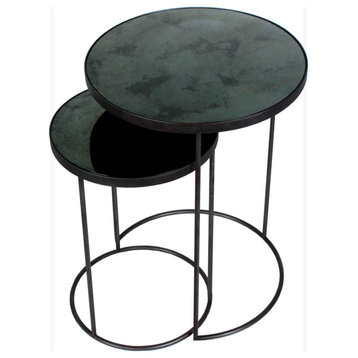 Round Nesting Side Table Set (2) | OROA Mirrored, Charcoal
