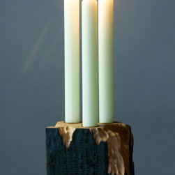 Charred Wood Triple Candle Stick - Candles And Candleholders