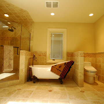 Stone Kitchen, Living Room Built-ins and Travertine Master Bath