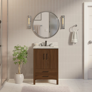 California 24" Bathroom Vanity, Walnut, Carrara Marble