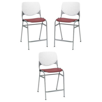 Home Square Plastic Counter Stool in White/Burgundy - Set of 3