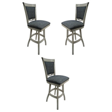Home Square 34" Swivel Wood Extra Tall Bar Stool without Arms in Gray - Set of 3