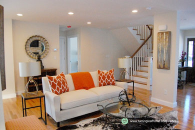 Example of an arts and crafts living room design in Boston