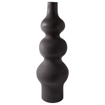Elegant Modern Black Minimalist Sculpted Vase Oversize 40" Large Textured
