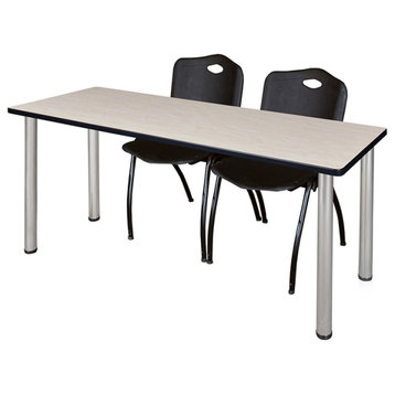 66" x 24" Kee Training Table- Maple/ Chrome & 2 'M' Stack Chairs- Black