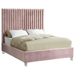 Meridian Furniture - Candace Velvet Upholstered Bed, Pink, King - Elegant and eye-catching, the stunning Candace Bed from Meridian Furniture is the perfect addition to any bedroom. Rich velvet covers the deep Channel tufted design. Strength and beauty is guaranteed with a solid wood frame and acrylic legs.