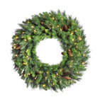 Vickerman Cheyenne Pine Wreath With Pine Cones, 60", Warm White LED Lights