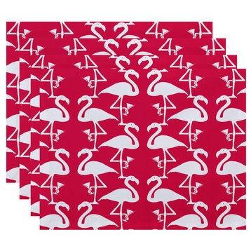 18"x14" Flamingo Heart Martini Animal Print Placemats, Multi, Set of 4