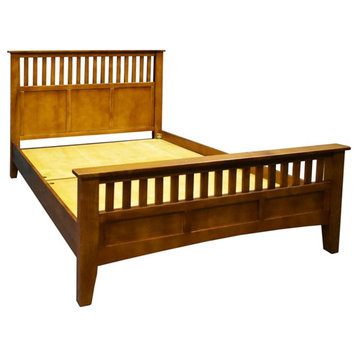 Crafters and Weavers Craftsman Mission Solid Wood Queen Bed with Slats in Cherry