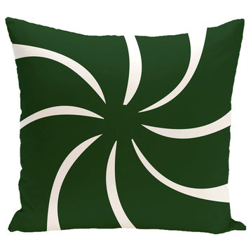 Whirl Of The Season, Decorative Geometric Print Pillow, Dark Green, 18"x18"