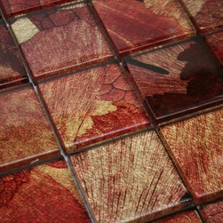 Glossy Pink Flower Square Glass Mosaic Tiles - Home Accessories & Decor