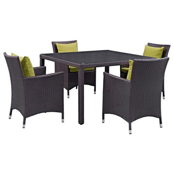 Modern Urban Outdoor Patio 5-Piece Dining Chairs and Table Set, Green, Rattan