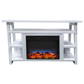 32" Sawyer Electric Fireplace Mantel With Realistic Logs and LED Flames, White