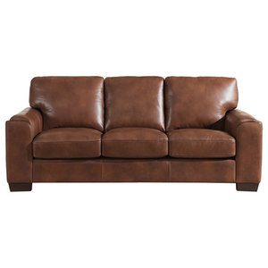Transitional Track Arm Leather Sofa With Decorative Nails ...