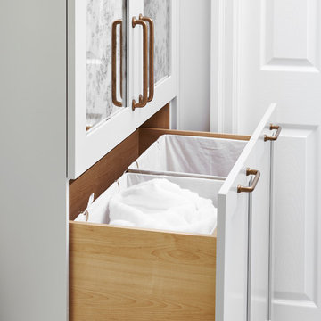 Bathroom With Bench and Crosshatch Tilesstorage
