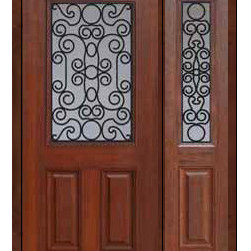 Prehung Sidelite Door 80 Fiberglass Genoa 2 Panel 1/2 Lite GBG Glass - Front Doors