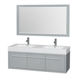 60 inch Wall Mounted Double Bathroom Vanity Set in Grey Finish - Bathroom Vanities And Sink Consoles