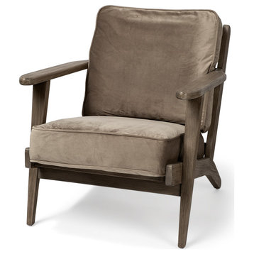Olympus II Brown Velvet with Dark Brown Solid Wood Frame Accent Chair