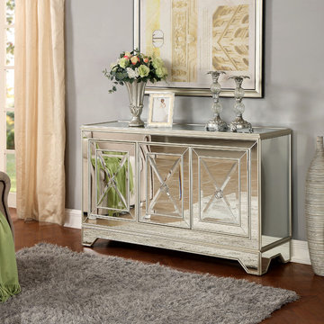 3-Door Mirrored Credenza, Metallic Gold