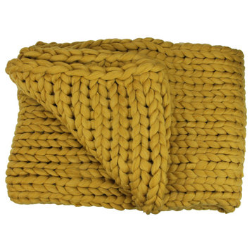 Golden Mustard Cable Knit Plush Throw Blanket 60" x 50"